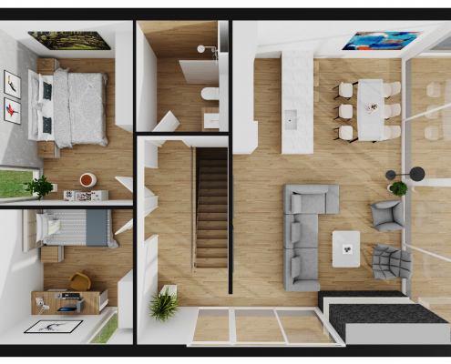 Plan en 3D d'une villa pour la page de 3D Swiss View dédiée à la visite virtuelle pour de l'immobilier neuf